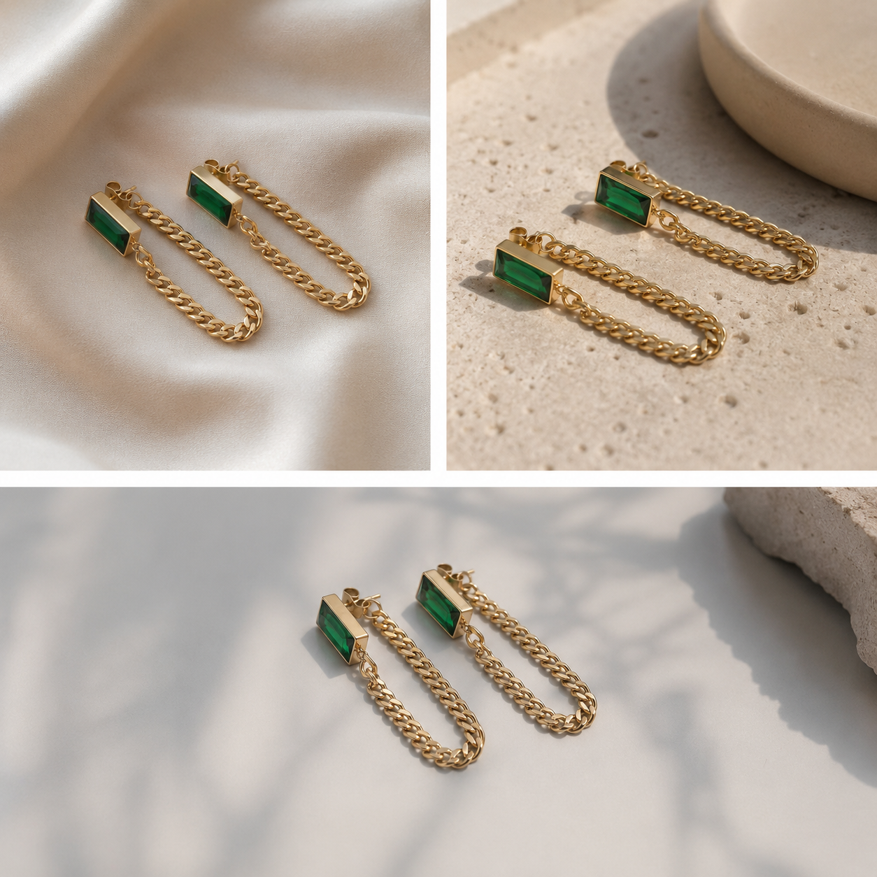 Emerald Chain Earrings